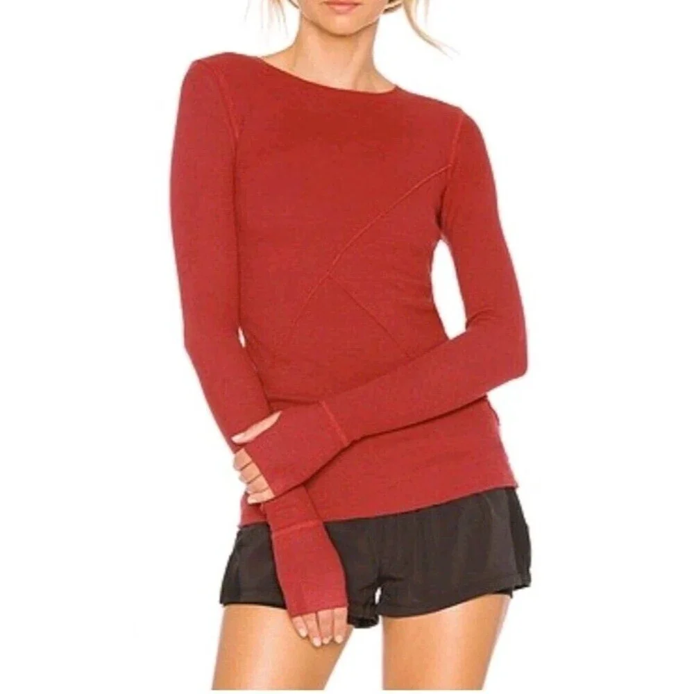 Free People Movement Spectrum Long Sleeve Waffle Knit Shirt Women's Small Green